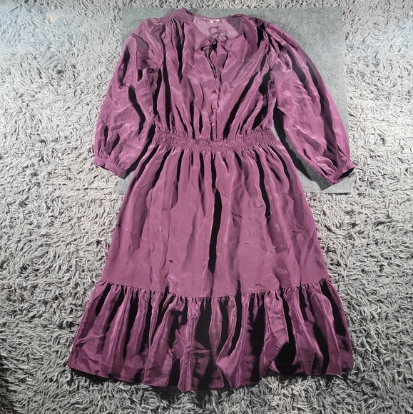 Tucker | Women Plum Purple Tiered Midi Dress XL 100% Silk Ruffle Holiday Event - Picture 2 of 9